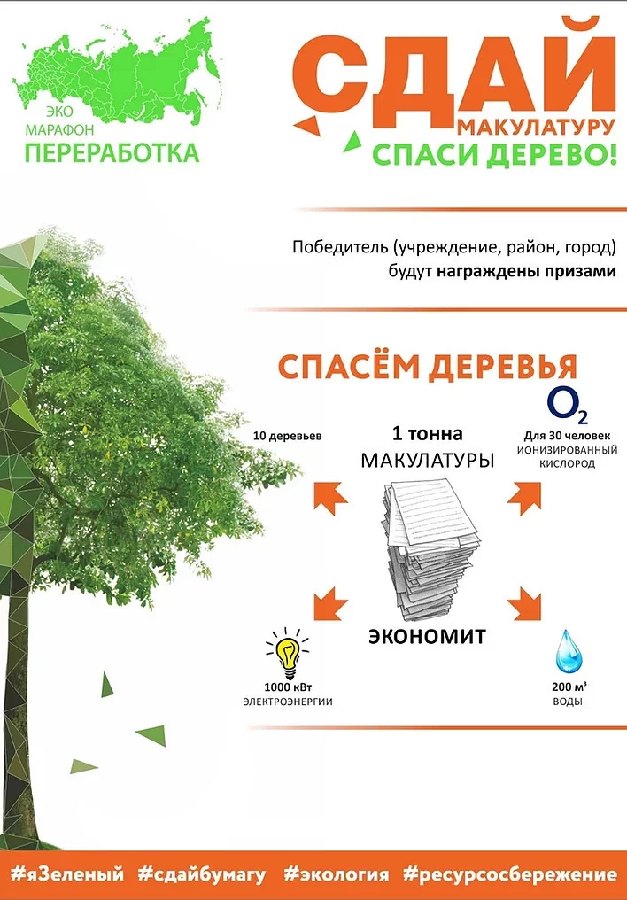 Всероссийский эко-марафон ПЕРЕРАБОТКА &quot;Сдай макулатуру-спаси дерево&quot;.